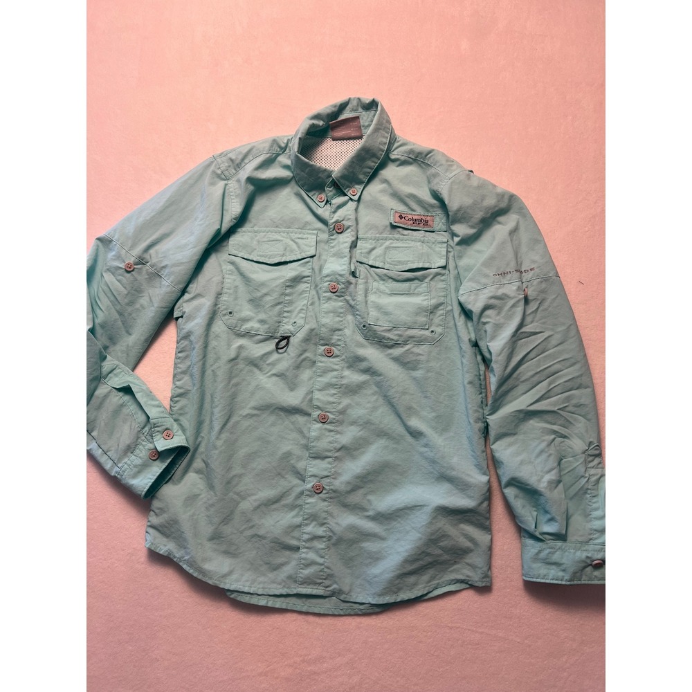 Columbia M PFG Omni Shade Fishing Shirt Outdoor Gorpcore Aqua Blue Long Sleeve